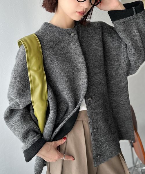 classical elf 配色で差がつくベーシックな一枚。Wフェイス配色ニットカーディガンce1380005 シルバー L ウィメンズインナー_CE クラシカルエルフ 570519 and ST アンドエスティ（旧ドットエスティ）