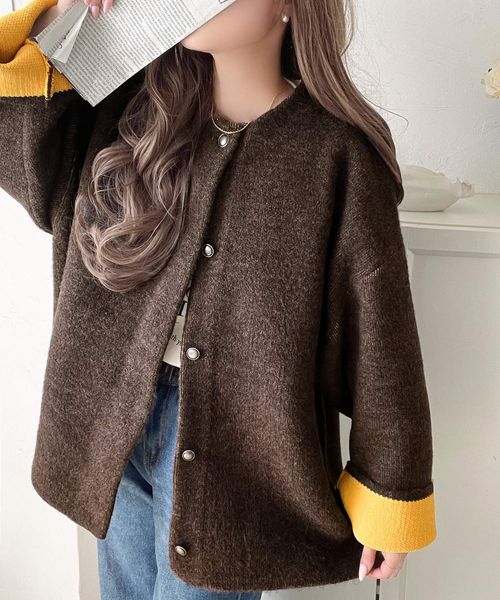 classical elf 配色で差がつくベーシックな一枚。Wフェイス配色ニットカーディガンce1380005 ライトベージュ L ウィメンズインナー_CE クラシカルエルフ 570519 and ST アンドエスティ（旧ドットエスティ）