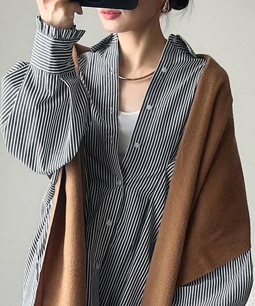 classical elf 甘さ控えめの好バランス◎ウエストタック袖フリルビッグ長袖シャツce1110127 オフホワイト S ウィメンズインナー_CE クラシカルエルフ 577060 and ST アンドエスティ（旧ドットエスティ）