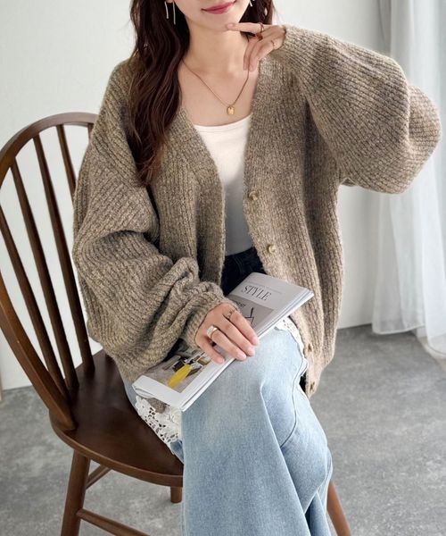 classical elf 大人上品なニュアンスを演出◎比翼Vネックミックスニットカーディガン（長袖）ce1050314 オフホワイト L ウィメンズインナー_CE クラシカルエルフ 577063 and ST アンドエスティ（旧ドットエスティ）