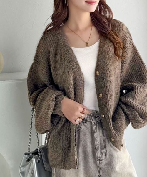 classical elf 大人上品なニュアンスを演出◎比翼Vネックミックスニットカーディガン（長袖）ce1050314 ライトベージュ L ウィメンズインナー_CE クラシカルエルフ 577063 and ST アンドエスティ（旧ドットエスティ）