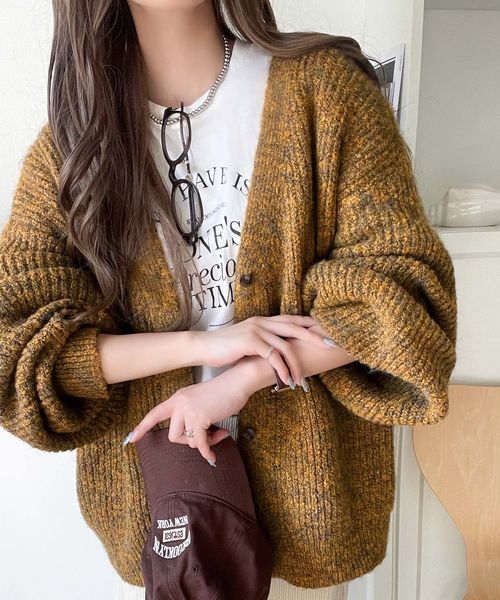 classical elf 大人上品なニュアンスを演出◎比翼Vネックミックスニットカーディガン(長袖)ce1050314 イエロー XL ウィメンズインナー_CE クラシカルエルフ 577063 and ST アンドエスティ(旧ドットエスティ) classical elf 大人上品なニュアンスを演出◎比翼Vネックミックスニットカーディガン(長袖)ce1050314 イエロー XL ウィメンズインナー_CE クラシカルエルフ 577063 and ST アンドエスティ(旧ドットエスティ)