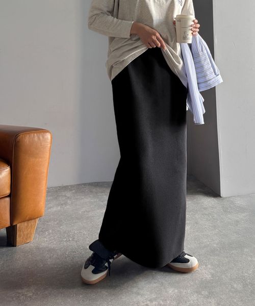 classical elf スリット位置自由自在。マルチWAYニットナロースカート（ロング丈）ce1050321 ブラック L ウィメンズボトムス_CE クラシカルエルフ 577077 and ST アンドエスティ（旧ドットエスティ）