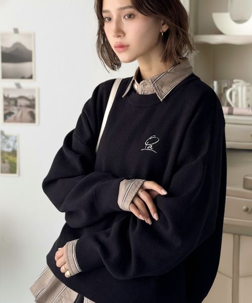 classical elf シンプルながらも洗練されたデザイン。胸刺繍スウェット見えコクーンニット(長袖)ce1260463 ブラック L ウィメンズインナー_CE クラシカルエルフ 577358 and ST アンドエスティ(旧ドットエスティ) classical elf シンプルながらも洗練されたデザイン。胸刺繍スウェット見えコクーンニット(長袖)ce1260463 ブラック L ウィメンズインナー_CE クラシカルエルフ 577358 and ST アンドエスティ(旧ドットエスティ)