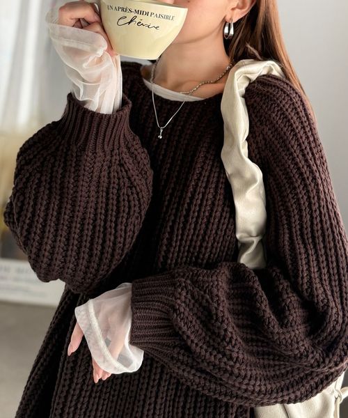 classical elf ケーブル編みバックデザイン×ルース片畦ビッグラグランニットce1050324 ライトベージュ L ウィメンズインナー_CE クラシカルエルフ 578930 and ST アンドエスティ（旧ドットエスティ）