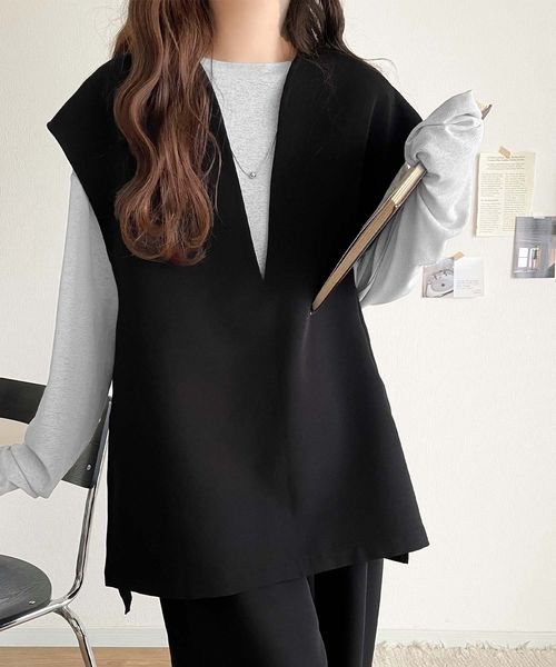 classical elf 大人の抜け感スタイル◎ディープキーネックベスト(セットアップ可能) ce1070182 ブラック L ウィメンズインナー_CE クラシカルエルフ 587787 and ST アンドエスティ(旧ドットエスティ) classical elf 大人の抜け感スタイル◎ディープキーネックベスト(セットアップ可能) ce1070182 ブラック L ウィメンズインナー_CE クラシカルエルフ 587787 and ST アンドエスティ(旧ドットエスティ)