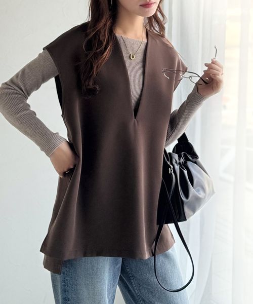 classical elf 大人の抜け感スタイル◎ディープキーネックベスト(セットアップ可能) ce1070182 ライトベージュ M ウィメンズインナー_CE クラシカルエルフ 587787 and ST アンドエスティ（旧ドットエスティ）