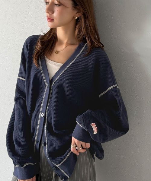 classical elf 《JaVaジャバコラボ》配色ステッチVネックワッフルカーディガンjv1260505 ネイビー M ウィメンズインナー_JV クラシカルエルフ 588470 and ST アンドエスティ(旧ドットエスティ) classical elf 《JaVaジャバコラボ》配色ステッチVネックワッフルカーディガンjv1260505 ネイビー M ウィメンズインナー_JV クラシカルエルフ 588470 and ST アンドエスティ(旧ドットエスティ)
