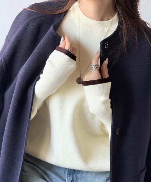 classical elf 袖リブ配色C/NニットPOjv1380009 オフホワイト S ウィメンズインナー_JV クラシカルエルフ 588923 and ST アンドエスティ（旧ドットエスティ）