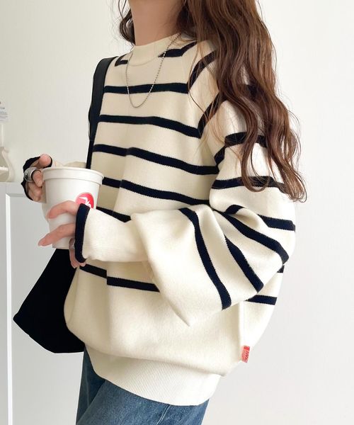 classical elf 袖リブ配色C/NニットPOjv1380009 ライトグレー S ウィメンズインナー_JV クラシカルエルフ 588923 and ST アンドエスティ（旧ドットエスティ）