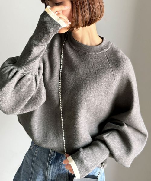 classical elf 袖リブ配色C/NニットPOjv1380009 シルバー M ウィメンズインナー_JV クラシカルエルフ 588923 and ST アンドエスティ（旧ドットエスティ）