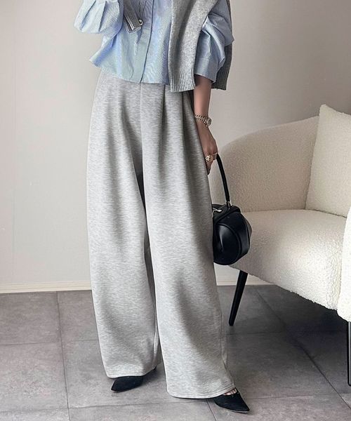 classical elf たっぽりシルエット。3タックコクーンシルエットダンボール素材ワイドパンツce1050336 チャコールグレー L ウィメンズボトムス_CE クラシカルエルフ 591051 and ST アンドエスティ（旧ドットエスティ）