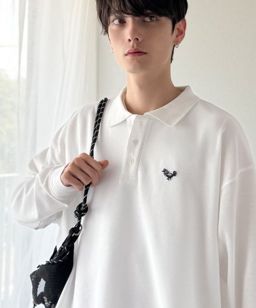 classical elf 【Classical Origin】胸刺繍入り鹿の子ポロシャツ（長袖）co1150052 ホワイト M メンズインナー_CE クラシカルエルフ 594230 and ST アンドエスティ（旧ドットエスティ）