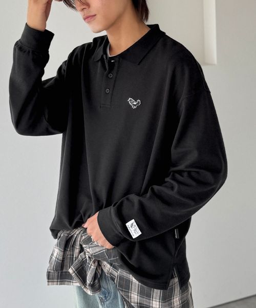 classical elf 【Classical Origin】胸刺繍入り鹿の子ポロシャツ（長袖）co1150052 ブラック S メンズインナー_CE クラシカルエルフ 594230 and ST アンドエスティ（旧ドットエスティ）