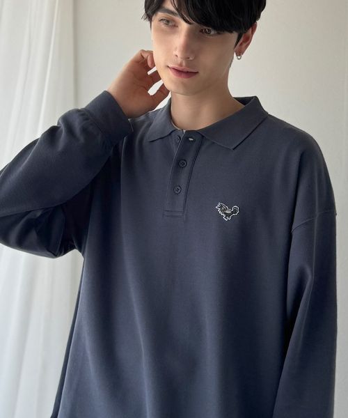 classical elf 【Classical Origin】胸刺繍入り鹿の子ポロシャツ（長袖）co1150052 ネイビー M メンズインナー_CE クラシカルエルフ 594230 and ST アンドエスティ（旧ドットエスティ）