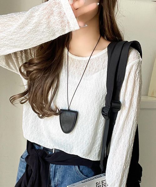 classical elf ほどよい透け感が大人上品。総柄シアーレーストップス(長袖)ce1010488 ホワイト M ウィメンズインナー_CE クラシカルエルフ 594234 and ST アンドエスティ（旧ドットエスティ）