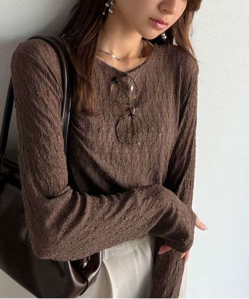 classical elf ほどよい透け感が大人上品。総柄シアーレーストップス(長袖)ce1010488 ライトベージュ M ウィメンズインナー_CE クラシカルエルフ 594234 and ST アンドエスティ（旧ドットエスティ）