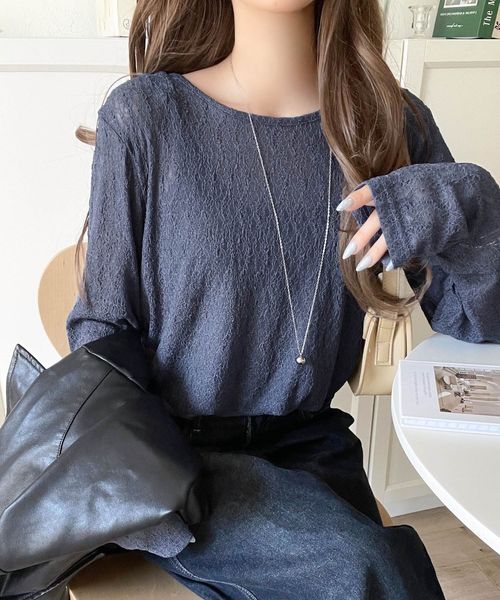 classical elf ほどよい透け感が大人上品。総柄シアーレーストップス(長袖)ce1010488 ライトブルー S ウィメンズインナー_CE クラシカルエルフ 594234 and ST アンドエスティ（旧ドットエスティ）