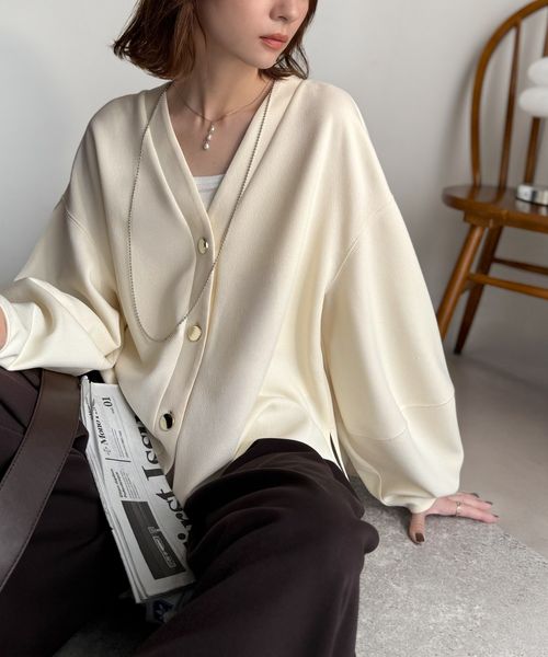 classical elf ランタンスリーブキンボタンVネックカーディガンce1110150 オフホワイト M ウィメンズインナー_CE クラシカルエルフ 596203 and ST アンドエスティ（旧ドットエスティ）