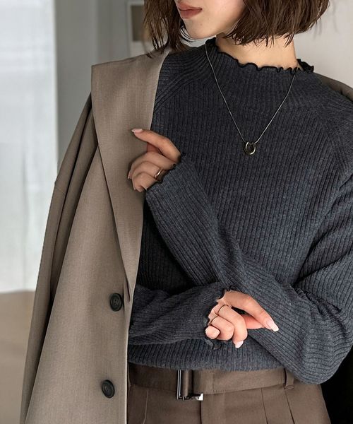 classical elf 華奢見え叶える程よいフィット感。配色メロウリブニットトップス（長袖）ce1260507 シルバー M ウィメンズインナー_CE クラシカルエルフ 596204 and ST アンドエスティ（旧ドットエスティ）