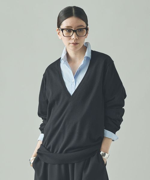 Curensology ファインウールVネックプルオーバー ブラック FREE ウィメンズインナー カレンソロジー 132005 and ST アンドエスティ（旧ドットエスティ）