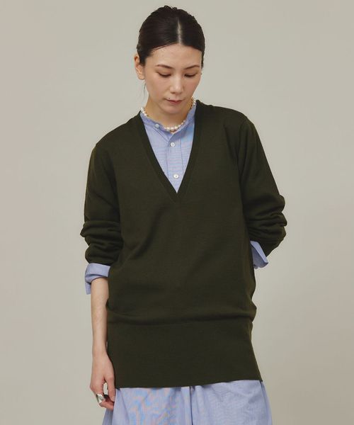 Curensology ファインウールVネックプルオーバー カーキ FREE ウィメンズインナー カレンソロジー 132005 and ST アンドエスティ（旧ドットエスティ）