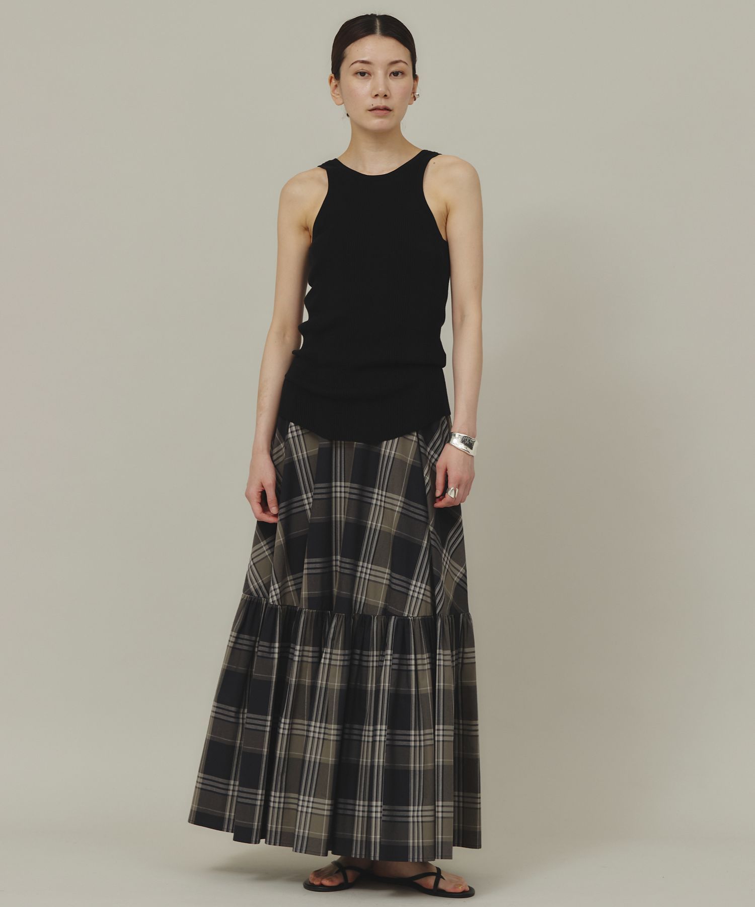 美品❤︎カレンソロジー チェックティアードスカート マキシ丈 洗える ブルー 36 Curensology（カレンソロジー）の「Curensology(カレンソロジー