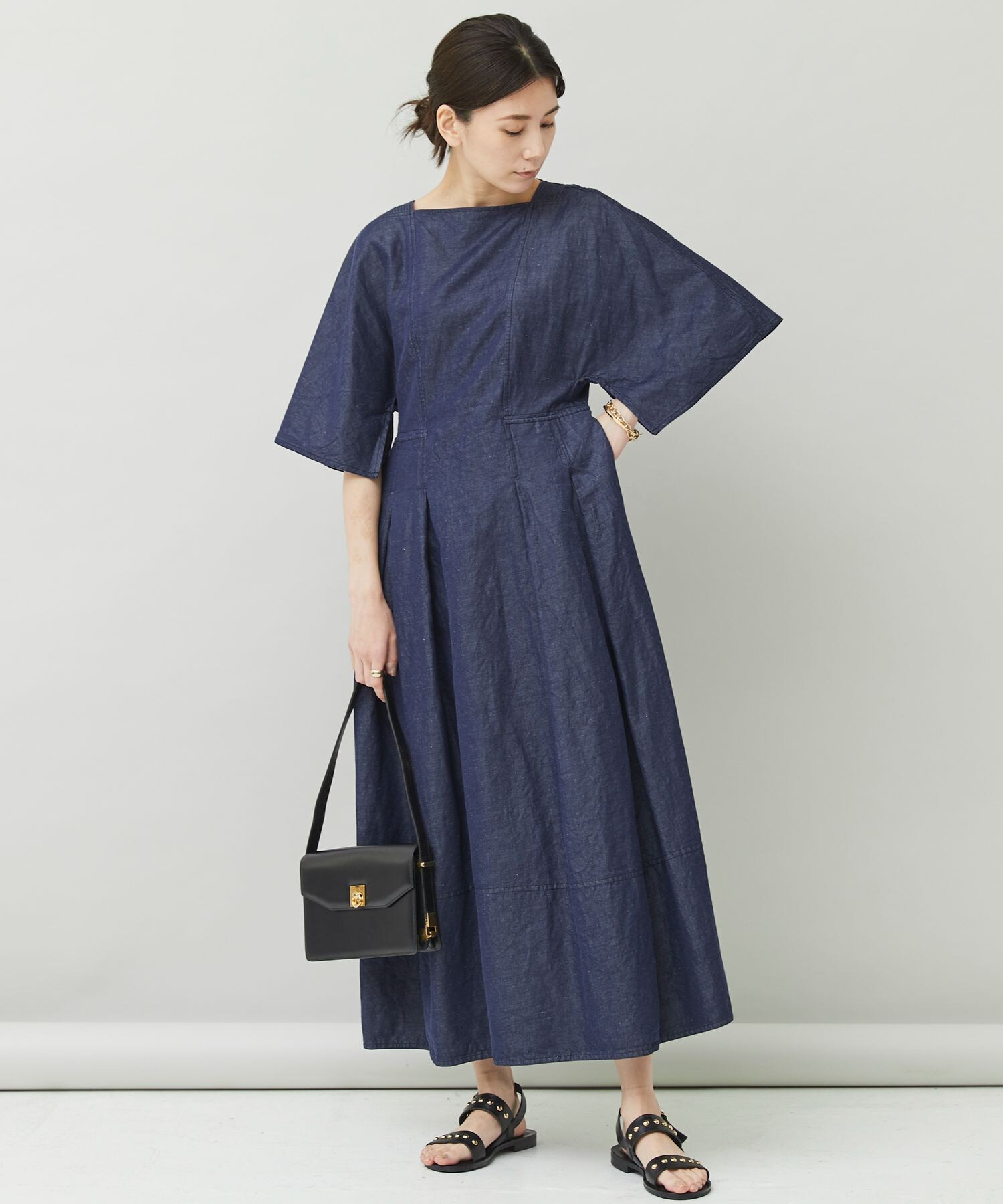 安い値段 22 新品完売カラー Curensology コットンリネンデニムワンピース ロングワンピース