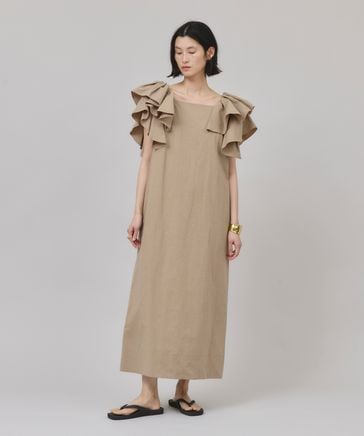 若者の大愛商品 先行予約】【WEB限定】コットンリネンフリルスリーブワンピース トップス