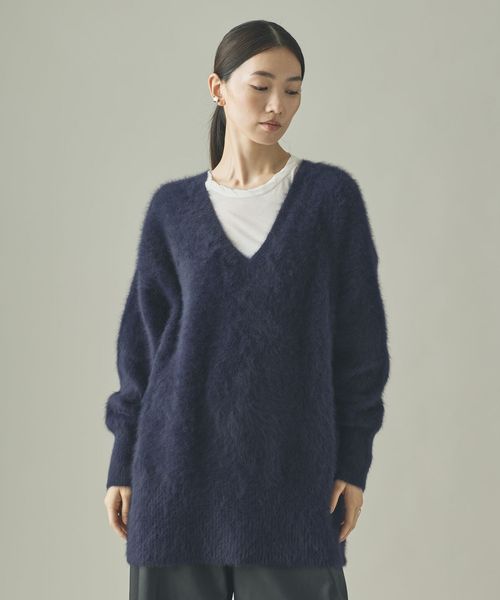 Curensology FOXカシミヤVネックニットプルオーバー ネイビー FREE ウィメンズインナー カレンソロジー 494430 and ST アンドエスティ（旧ドットエスティ）