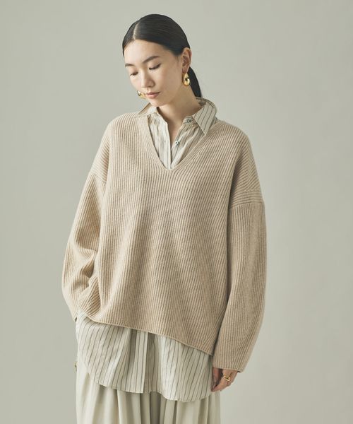 Curensology ウールカシミヤUネックニットプルオーバー ベージュ FREE ウィメンズインナー カレンソロジー 578511 and ST アンドエスティ（旧ドットエスティ）