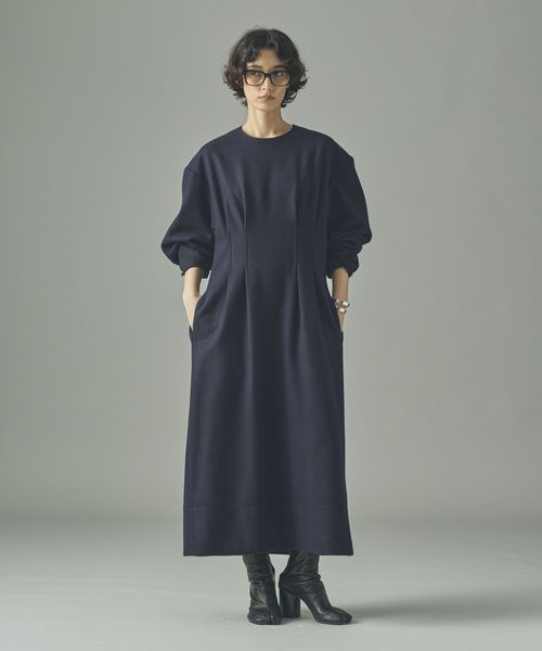 Curensology メルトンタックワンピース ネイビー FREE ウィメンズワンピース＆チュニック カレンソロジー 598908 and ST アンドエスティ（旧ドットエスティ）