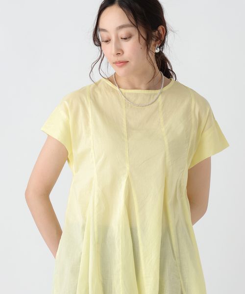 Elura ボイルタックブラウス イエロー FREE ウィメンズインナー エルーラ 321641 ドットエスティ 40代 50代 60代 レディース 婦人服 通勤服 オフィスカジュアル きれいめ 低身長 小柄 二の腕 美脚 体系カバー 着痩せ 太め ぽっちゃり