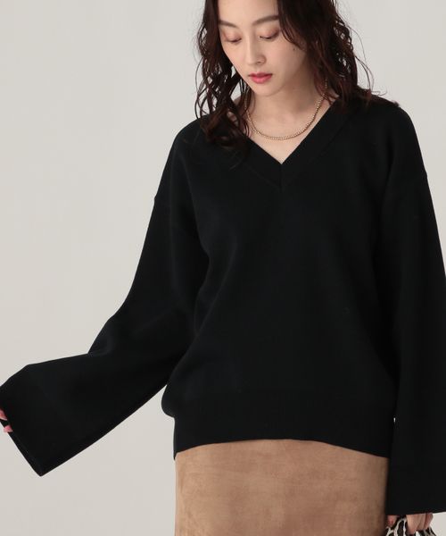 Elura Vネックワイドスリーブプルオーバー ダークブルー FREE ウィメンズインナー エルーラ 590108 ドットエスティ 40代 50代 60代 レディース 婦人服 通勤服 オフィスカジュアル きれいめ 低身長 小柄 二の腕 美脚 体系カバー 着痩せ 太め ぽっちゃり