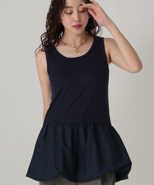 Elura バルーンタンク ネイビー FREE ウィメンズインナー エルーラ 598163 ドットエスティ 40代 50代 60代 レディース 婦人服 通勤服 オフィスカジュアル きれいめ 低身長 小柄 二の腕 美脚 体系カバー 着痩せ 太め ぽっちゃり