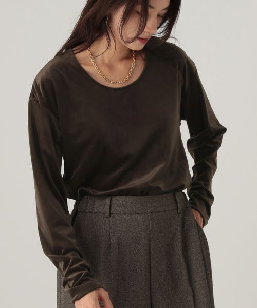 Elura ベロアプルオーバー ブラウン FREE ウィメンズインナー エルーラ 603710 ドットエスティ 40代 50代 60代 レディース 婦人服 通勤服 オフィスカジュアル きれいめ 低身長 小柄 二の腕 美脚 体系カバー 着痩せ 太め ぽっちゃり