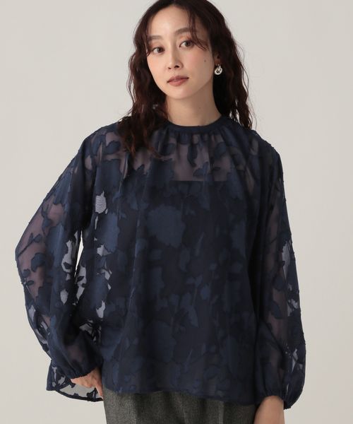 Elura シアジャガードブラウス ネイビー FREE ウィメンズインナー エルーラ 610605 ドットエスティ 40代 50代 60代 レディース 婦人服 通勤服 オフィスカジュアル きれいめ 低身長 小柄 二の腕 美脚 体系カバー 着痩せ 太め ぽっちゃり