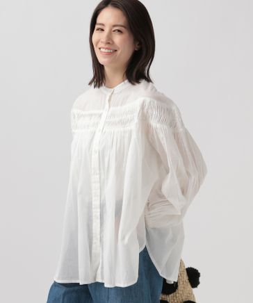 URBAN RESEARCH DOORS コットンボイルピンタックブラウス 白