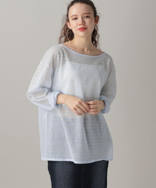 FOREVER 21 シアーボーダーニットTシャツ ライトブルー FREE ウィメンズインナー フォーエバー21 107933 and ST アンドエスティ(旧ドットエスティ) FOREVER 21 シアーボーダーニットTシャツ ライトブルー FREE ウィメンズインナー フォーエバー21 107933 and ST アンドエスティ(旧ドットエスティ)
