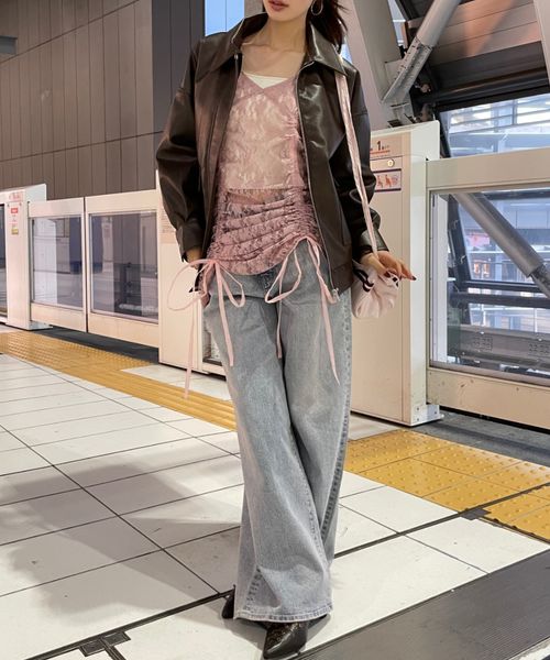 ファビアナフィリッピ レザー ニット切り替え ブルゾン