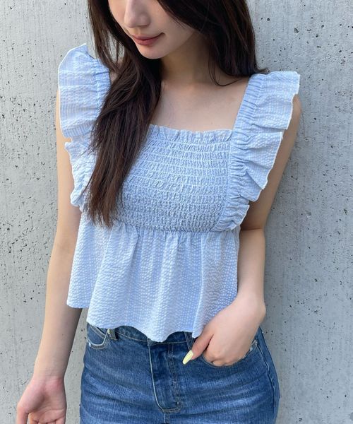 FOREVER 21 フリルコンパクトシャーリングブラウス ライトブルー FREE ウィメンズインナー フォーエバー21 455480 and ST アンドエスティ(旧ドットエスティ) FOREVER 21 フリルコンパクトシャーリングブラウス ライトブルー FREE ウィメンズインナー フォーエバー21 455480 and ST アンドエスティ(旧ドットエスティ)