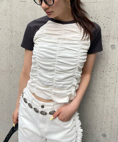 FOREVER 21 シャーリングラグランTシャツ ライトグレー FREE ウィメンズインナー フォーエバー21 490898 and ST アンドエスティ(旧ドットエスティ) FOREVER 21 シャーリングラグランTシャツ ライトグレー FREE ウィメンズインナー フォーエバー21 490898 and ST アンドエスティ(旧ドットエスティ)