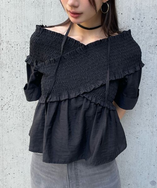 FOREVER 21 チョーカー付きオフショルブラウス半袖 ブラック FREE ウィメンズインナー フォーエバー21 492643 and ST アンドエスティ(旧ドットエスティ) FOREVER 21 チョーカー付きオフショルブラウス半袖 ブラック FREE ウィメンズインナー フォーエバー21 492643 and ST アンドエスティ(旧ドットエスティ)