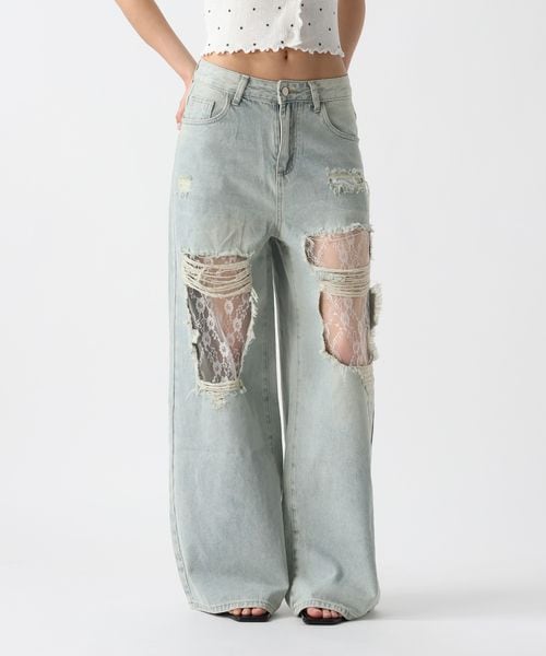 FOREVER 21 【新色入荷】ダメージレースデニムパンツ ライトブルー S ウィメンズボトムス フォーエバー21 492716 and ST アンドエスティ(旧ドットエスティ) FOREVER 21 【新色入荷】ダメージレースデニムパンツ ライトブルー S ウィメンズボトムス フォーエバー21 492716 and ST アンドエスティ(旧ドットエスティ)