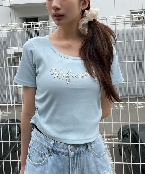 FOREVER 21 スタッズロゴTシャツ ライトブルー FREE ウィメンズインナー フォーエバー21 497390 and ST アンドエスティ(旧ドットエスティ) FOREVER 21 スタッズロゴTシャツ ライトブルー FREE ウィメンズインナー フォーエバー21 497390 and ST アンドエスティ(旧ドットエスティ)