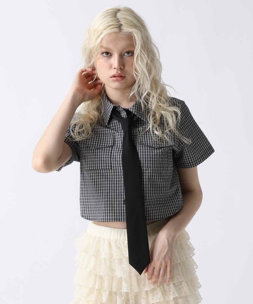 FOREVER 21 タイ付きチェックシャツ ブラック FREE ウィメンズインナー フォーエバー21 498743 and ST アンドエスティ(旧ドットエスティ) FOREVER 21 タイ付きチェックシャツ ブラック FREE ウィメンズインナー フォーエバー21 498743 and ST アンドエスティ(旧ドットエスティ)