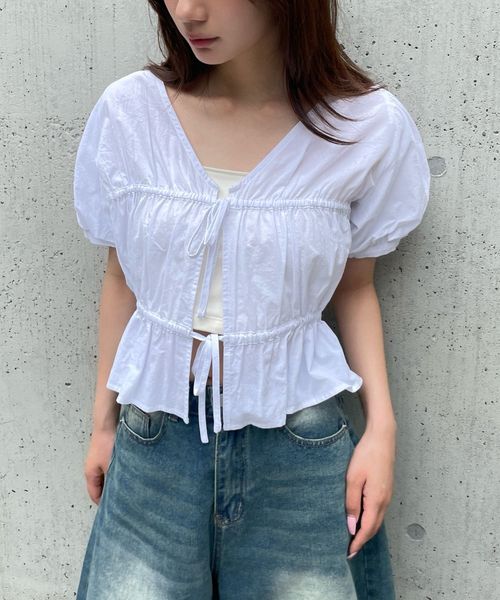 FOREVER 21 フロントリボンコットンパフブラウス オフホワイト FREE ウィメンズインナー フォーエバー21 498744 and ST アンドエスティ(旧ドットエスティ) FOREVER 21 フロントリボンコットンパフブラウス オフホワイト FREE ウィメンズインナー フォーエバー21 498744 and ST アンドエスティ(旧ドットエスティ)