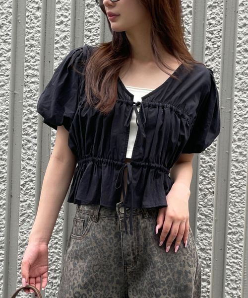 FOREVER 21 フロントリボンコットンパフブラウス ブラック FREE ウィメンズインナー フォーエバー21 498744 and ST アンドエスティ(旧ドットエスティ) FOREVER 21 フロントリボンコットンパフブラウス ブラック FREE ウィメンズインナー フォーエバー21 498744 and ST アンドエスティ(旧ドットエスティ)