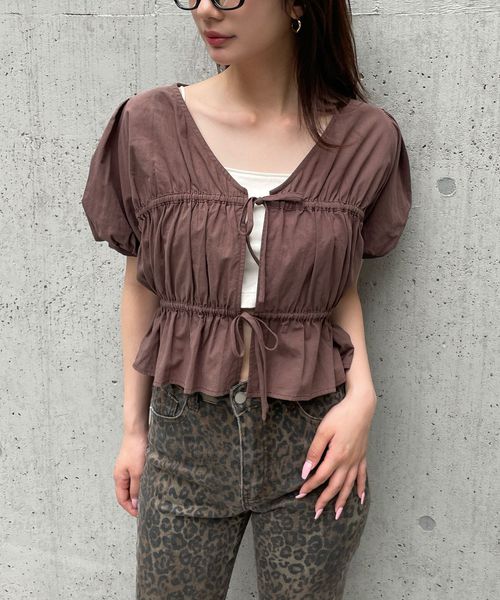 FOREVER 21 フロントリボンコットンパフブラウス ブラウン FREE ウィメンズインナー フォーエバー21 498744 and ST アンドエスティ(旧ドットエスティ) FOREVER 21 フロントリボンコットンパフブラウス ブラウン FREE ウィメンズインナー フォーエバー21 498744 and ST アンドエスティ(旧ドットエスティ)