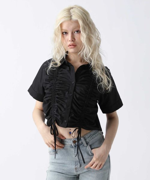 FOREVER 21 フロントシャーリング半袖シャツ ブラック FREE ウィメンズインナー フォーエバー21 571096 and ST アンドエスティ(旧ドットエスティ) FOREVER 21 フロントシャーリング半袖シャツ ブラック FREE ウィメンズインナー フォーエバー21 571096 and ST アンドエスティ(旧ドットエスティ)
